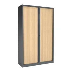 Armoire haute monobloc à rideaux ETIC - 198 x 120 x 43 cm - corps anthracite - rideaux chêne