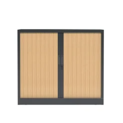 Armoire mi-haute à rideau - L120 x H105 x P43 cm - corps anthracite/rideau chêne