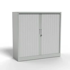 Armoire mi-haute à rideau - L120 x H105 x P43 cm - corps gris clair/rideau gris clair