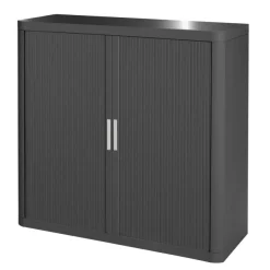 Armoire mi-haute à rideaux EASY OFFICE - 110 x 104 x 41,5 cm - Corps et rideaux anthracite - Poignée grise