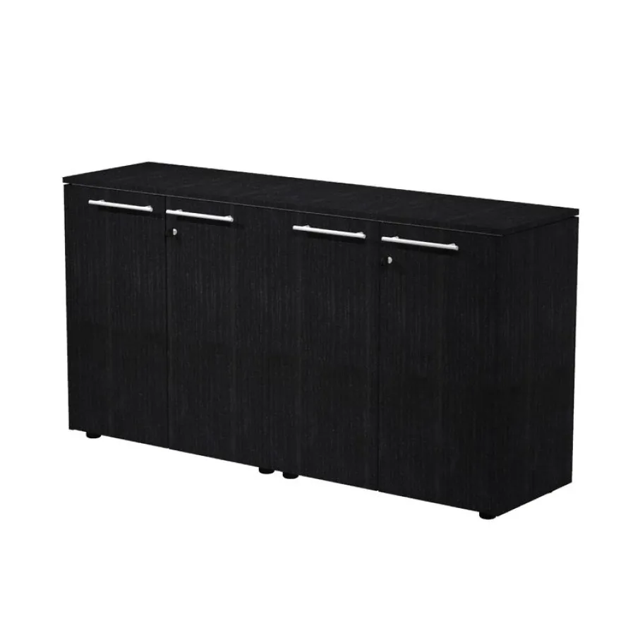 Armoire mi-haute double Flora - L162,8xP43xH81,4 cm - portes mélaminés - 2 étagères - frêne noir