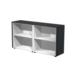 Armoire mi-haute double Flora - L162,8xP43xH81,4 cm - portes mélaminés - 2 étagères - frêne noir