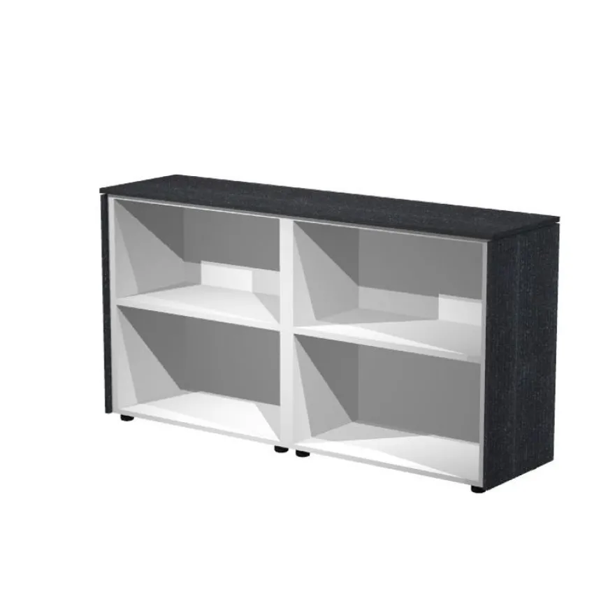 Armoire mi-haute double Flora - L162,8xP43xH81,4 cm - portes mélaminés - 2 étagères - frêne noir