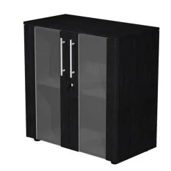 Armoire mi-haute Flora - L82,8xP43xH81,4 cm - portes vitrées- 1 étagère - frêne noir