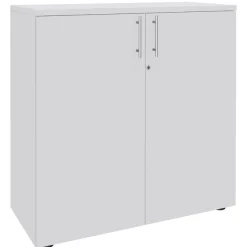 Armoire mi-haute IDRA/DUAL - L80 x H102 x P47 - 2 portes - 2 tablettes métal DS - Corps blanc - Portes et dessus blanc perle