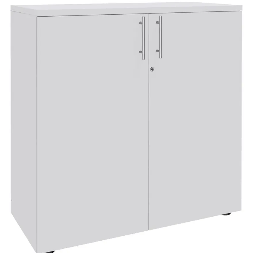 Armoire mi-haute IDRA/DUAL - L80 x H102 x P47 - 2 portes - 2 tablettes métal DS - Corps blanc - Portes et dessus blanc perle