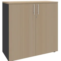 Armoire mi-haute IDRA/DUAL - L80 x H102 x P47 - 2 portes - 2 tablettes métal DS - Corps anthracite - Portes et dessus Chêne Clair
