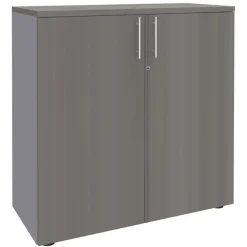 Armoire mi-haute IDRA/DUAL - L80 x H102 x P47 - 2 portes - 2 tablettes métal DS - Corps alu - Portes et dessus Chêne gris