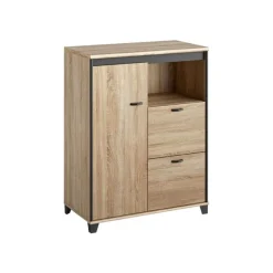 Armoire mi-haute MAMBO - L80 x H112 x P46 - 1 porte / 2 tiroirs - Chêne Sonoma/noir