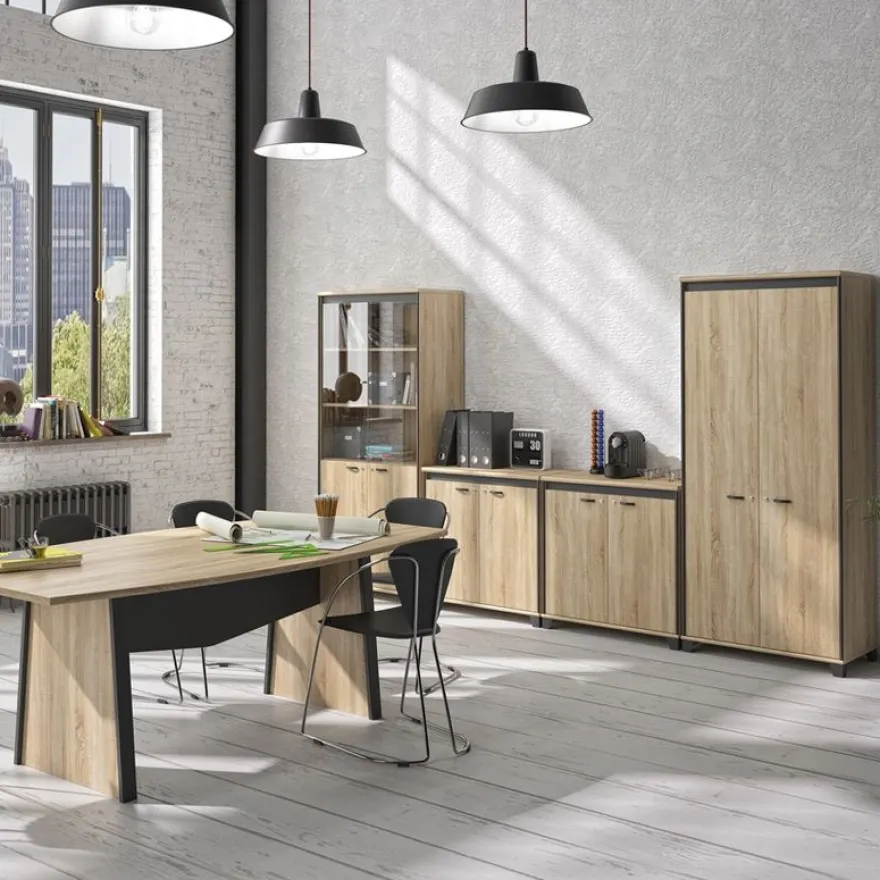 Armoire mi-haute MAMBO - L80 x H82 x P46 - 2 portes - Chêne Sonoma/noir