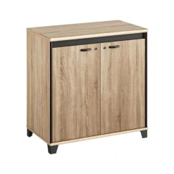 Armoire mi-haute MAMBO - L80 x H82 x P46 - 2 portes - Chêne Sonoma/noir