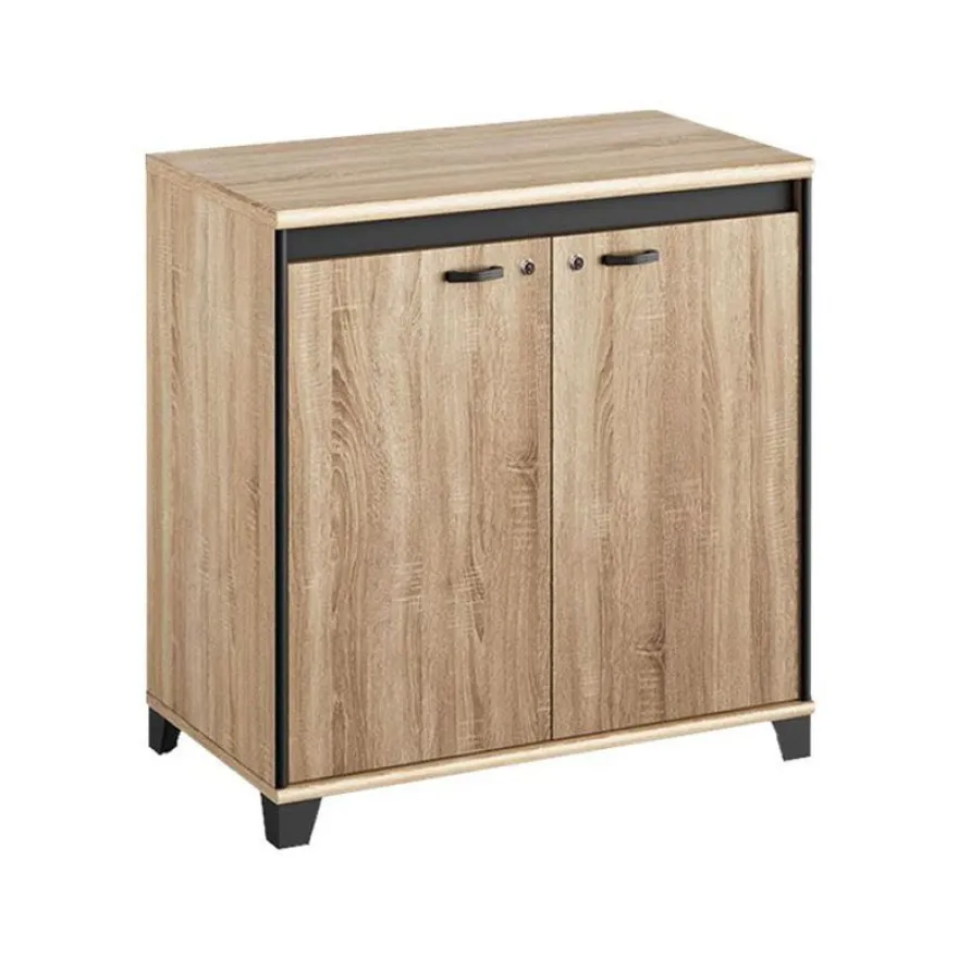 Armoire mi-haute MAMBO - L80 x H82 x P46 - 2 portes - Chêne Sonoma/noir