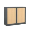Armoire mi-haute monobloc à rideaux ETIC - 100 x 120 x 43 cm - corps anthracite - rideaux chêne