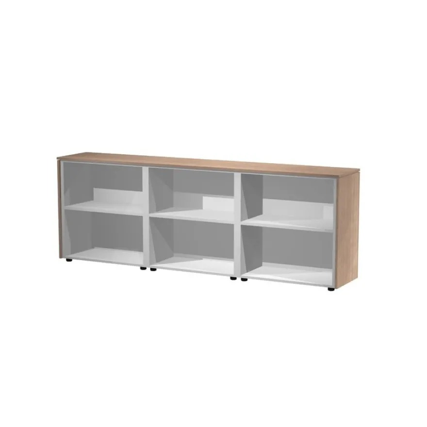 Armoire mi-haute triple Flora - L243xP43xH81,4 cm - 4 portes mélaminés - 3 étagères - merisier arabis