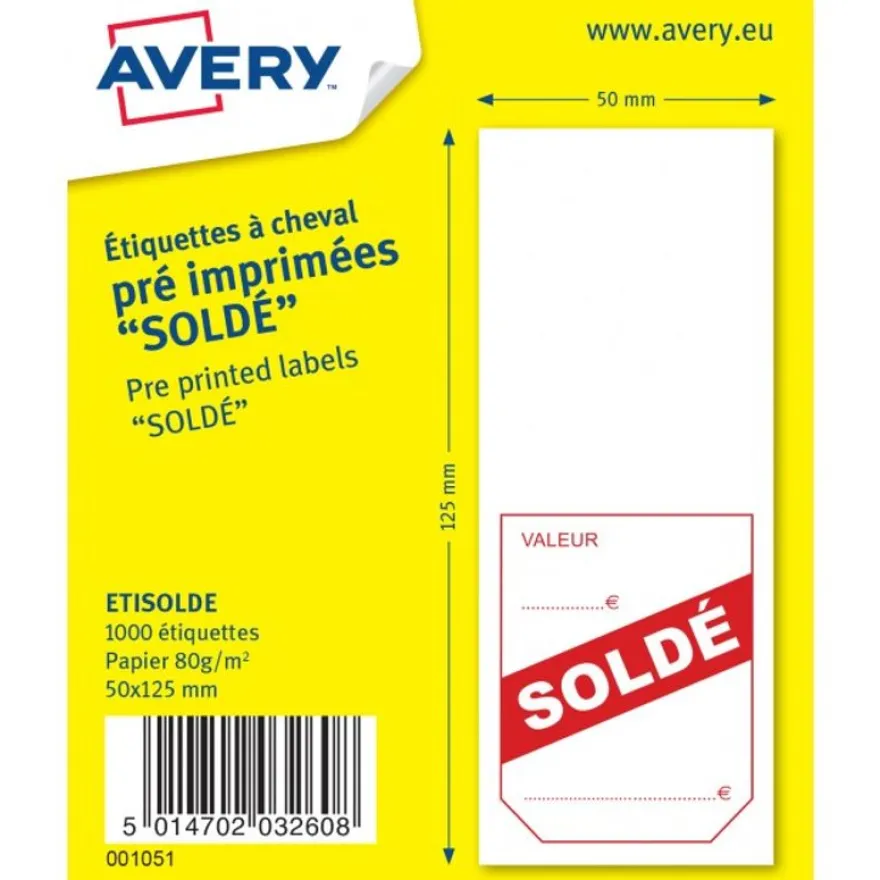Avery - 1000 étiquettes à cheval pré-imprimées Soldé - 50 x 125 mm - Blanc/Rouge