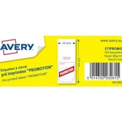 Avery - 500 étiquettes à cheval pré-imprimées Promotion - 50 x 125 mm - Blanc/Rouge