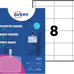 Avery - 25 Badges à clip + 32 étiquettes imprimables - 60 x 90 mm