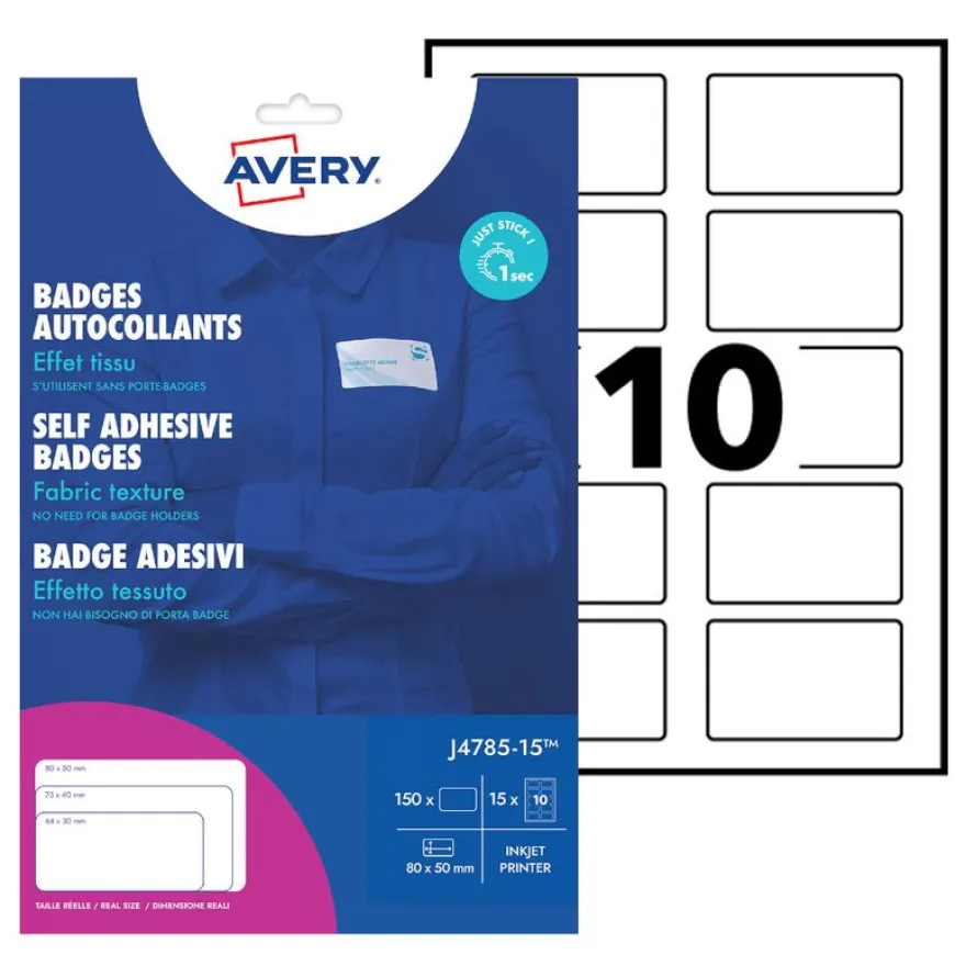 Avery - 150 badges adhésifs - pour étiquettes jet d'encre - 80 x 50 mm