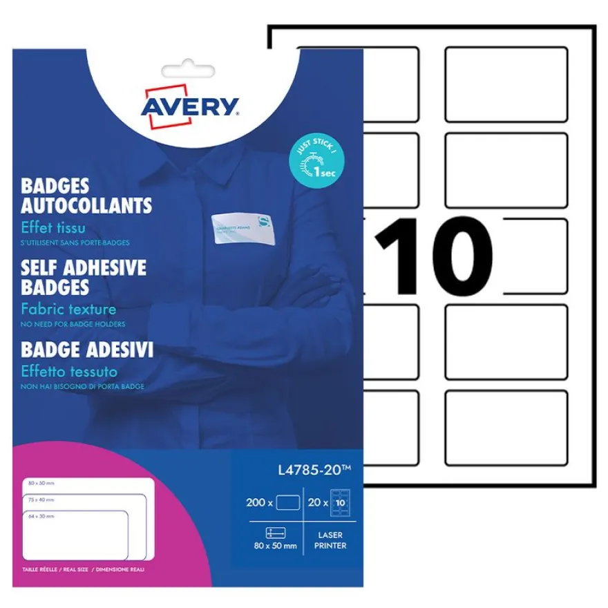Avery - 200 badges adhésifs - pour étiquettes laser - 80 x 50 mm