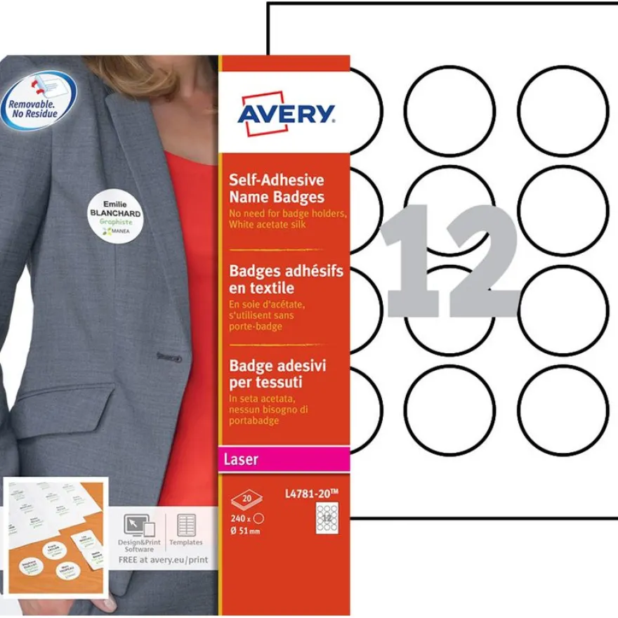 Avery - 240 badges adhésifs ronds pour étiquettes laser - diamètre 51 mm