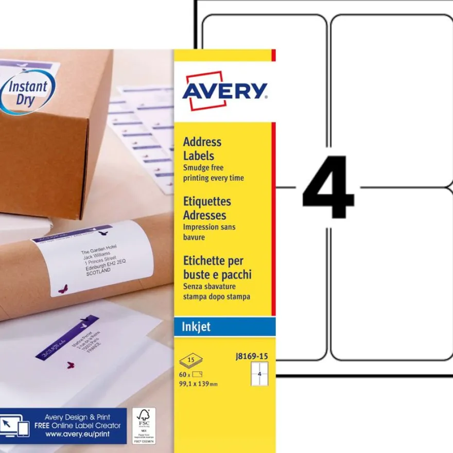 Avery - 60 Etiquettes adhésives d'expédition - 99.1 x 139 mm - blanches