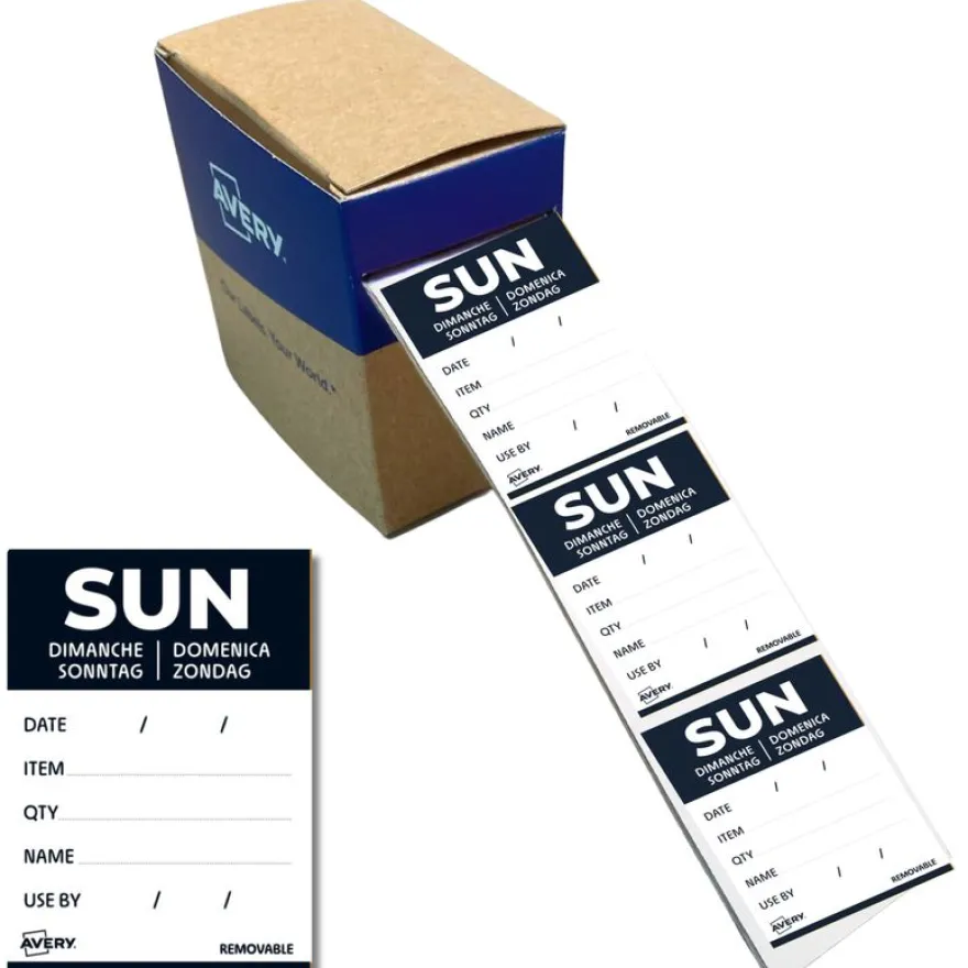 Avery - 1000 Etiquettes Jour Simples - DIMANCHE - 25x25mm - Amovibles