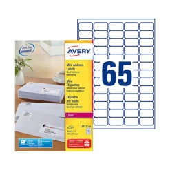 Avery - 6500 Mini Étiquettes adresse blanches - 38,1 x 21,2 mm - Impression laser - réf L7651-100