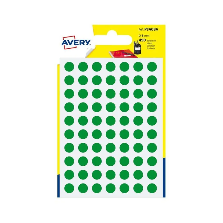 Avery - 490 Pastilles adhésives - vert - diamètre 8 mm