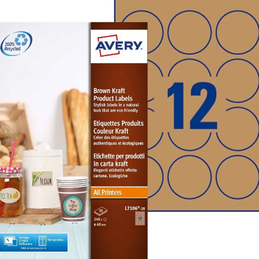 Avery - 240 Pastilles adhésives - kraft - diamètre 60 mm - réf L7106-20