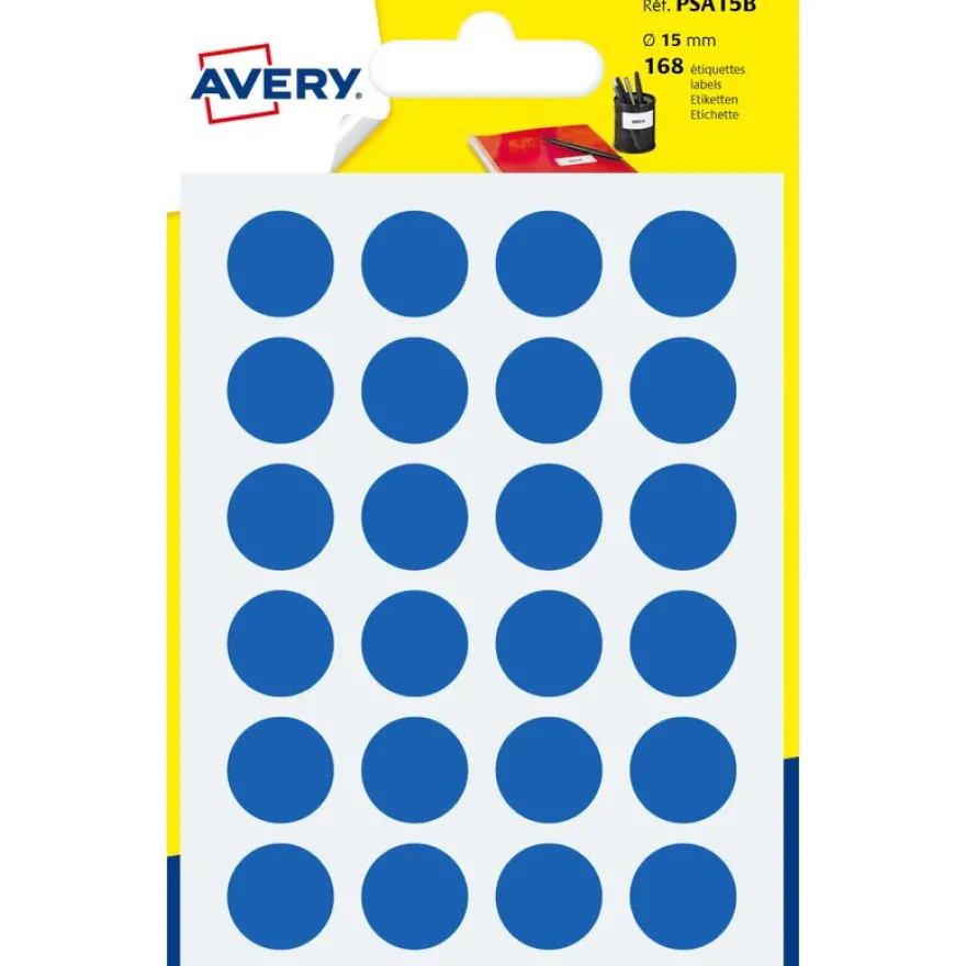 Avery - 168 Pastilles adhésives - bleu - diamètre 15 mm