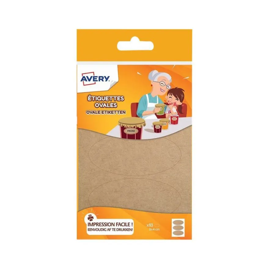 Avery - 18 Étiquettes adhésives ovales kraft - 41 x 89 mm