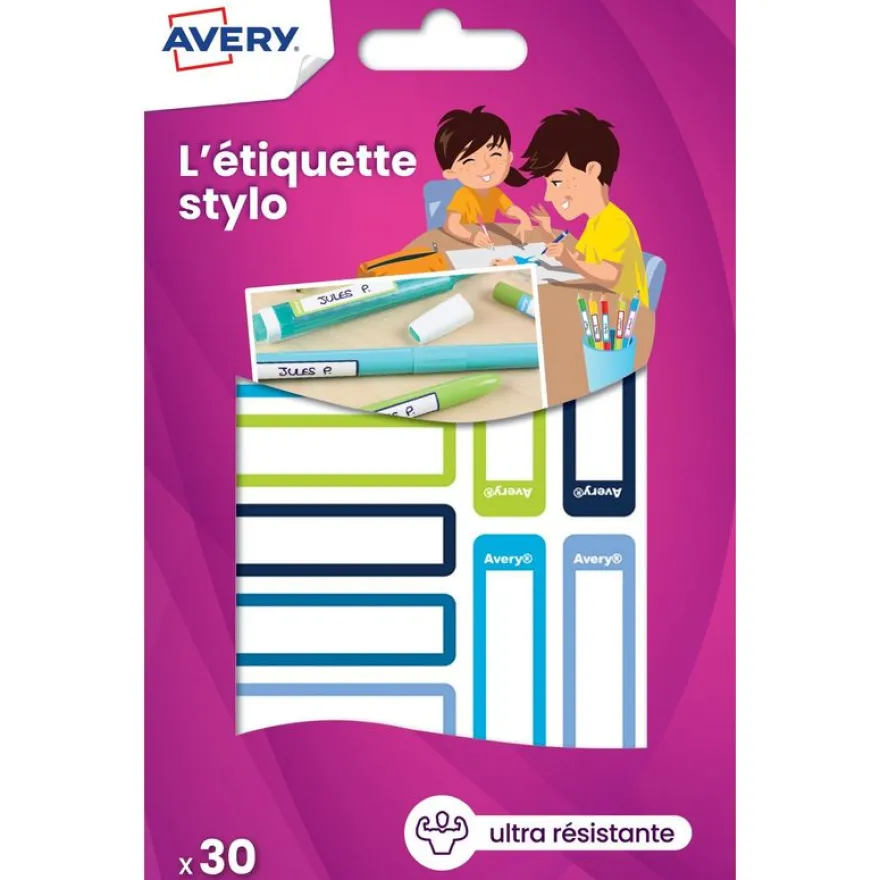 Avery - 30 Étiquettes adhésives pour stylos - 50 x 10 mm - bleu/vert