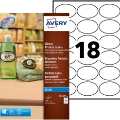 Avery - 180 Étiquettes adhésives ovales blanches - 42,3 x 63,5 mm - réf J8102-10