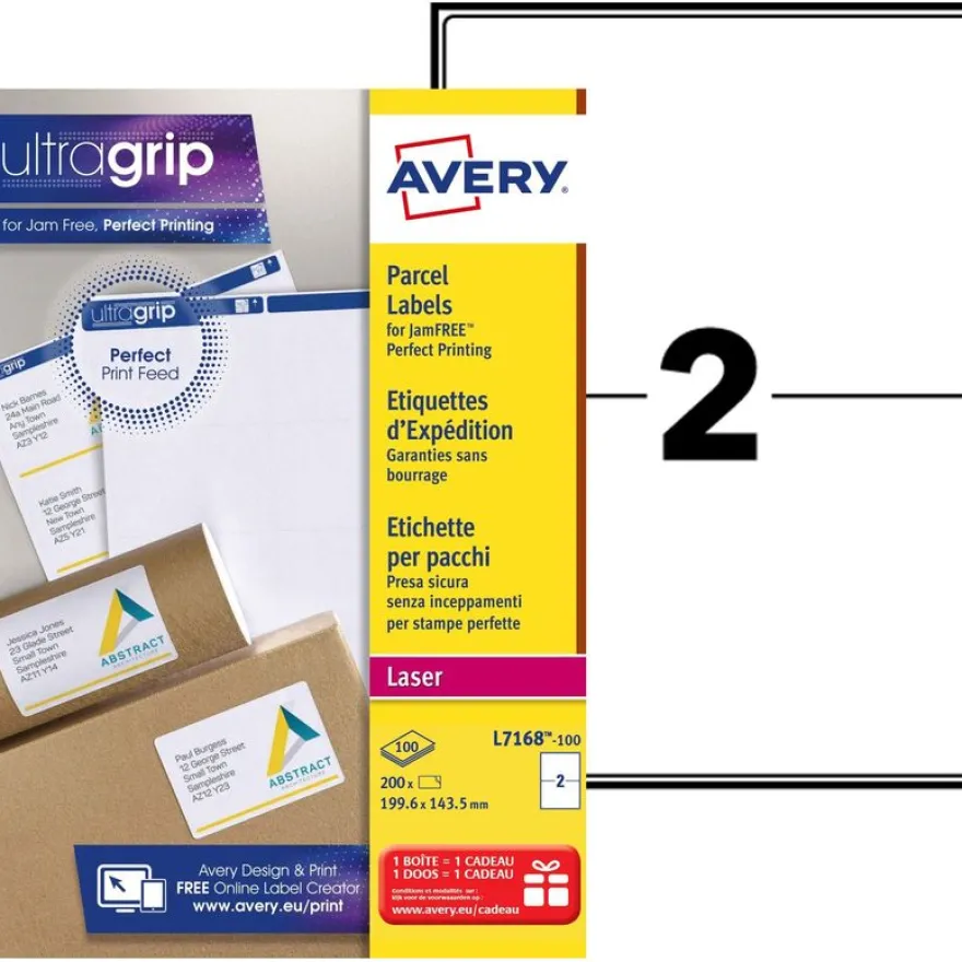 Avery - 200 Étiquettes adresse blanches - 199,6 x 143,5 mm - Impression laser - réf L7168-100