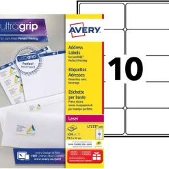 Avery - 1000 Étiquettes adresse blanches - 99,1 x 57 mm - Impression laser - réf L7173-100