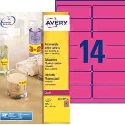 Avery - 350 Étiquettes amovibles rose fluo - 99,1 x 38,1 mm - Impression laser - réf L7363P-25
