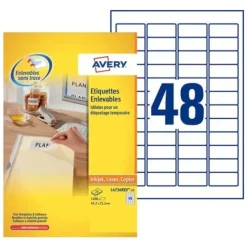 Avery - 1200 Étiquettes amovibles blanches - 45,7 x 21,2 mm - Impression laser - réf L4736REV-25