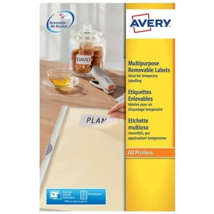 Avery - 1200 Étiquettes amovibles blanches - 45,7 x 21,2 mm - Impression laser - réf L4736REV-25