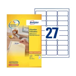 Avery - 675 Étiquettes amovibles blanches - 63,5 x 29,6 mm - Impression laser - réf L4737REV-25