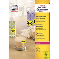Avery - 1625 Étiquettes amovibles jaune fluo - 38,1 x 21,2 mm - Impression laser - réf L7651Y-25