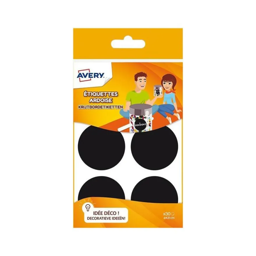Avery - 30 Étiquettes ardoise rondes noir - diamètre 48 mm