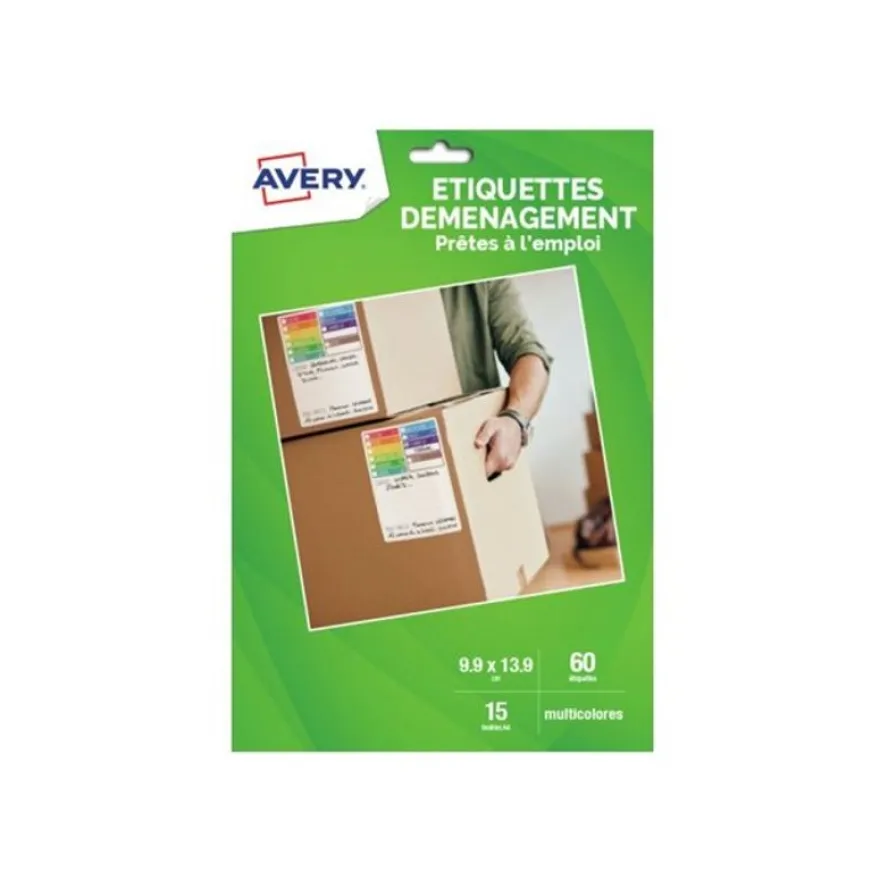 Avery - 60 Étiquettes multicolores pour déménagement - prêtes à l'emploi - 99 x 139 mm - DEM60