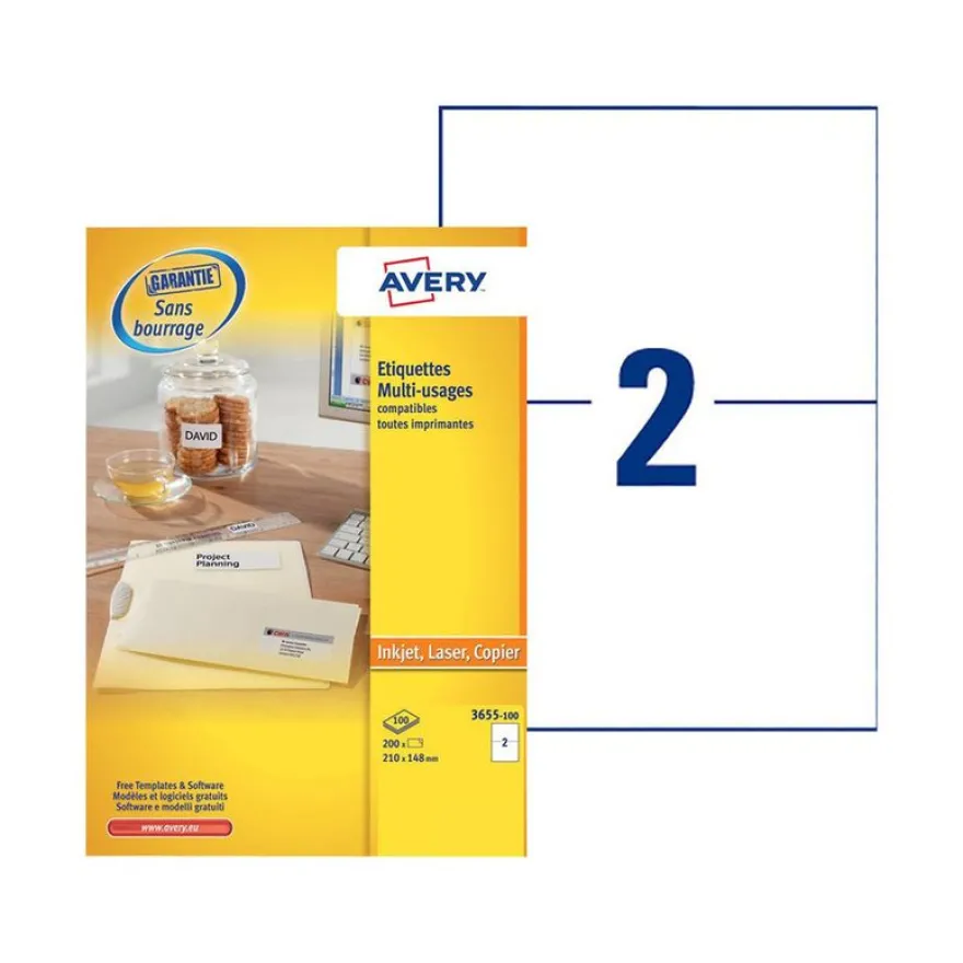 Avery - 200 Étiquettes multi-usages blanches - 210 x 148 mm - réf 3655-100