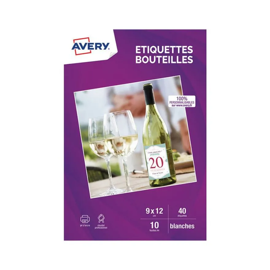 Avery - 40 Étiquettes pour bouteilles - 120 x 90 mm - Impression jet d'encre