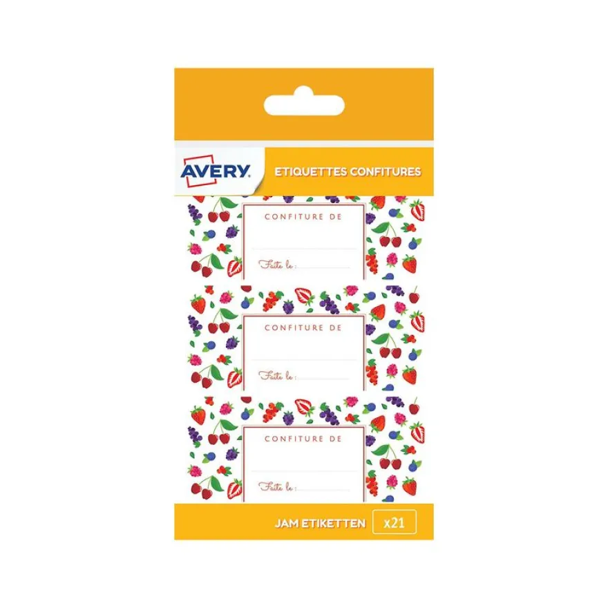 Avery - 20 Étiquettes rondes confiture fruits rouges - diamètre 47,5 mm