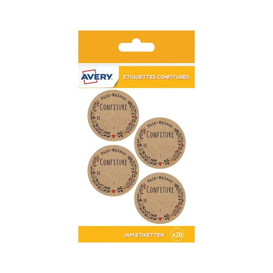 Avery - 20 Étiquettes rondes confiture fait maison - diamètre 47,5 mm
