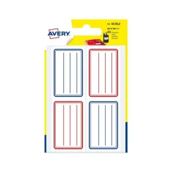 Avery - 24 Étiquettes scolaires blanches lignées bleu/rouge - 36 x 56 mm