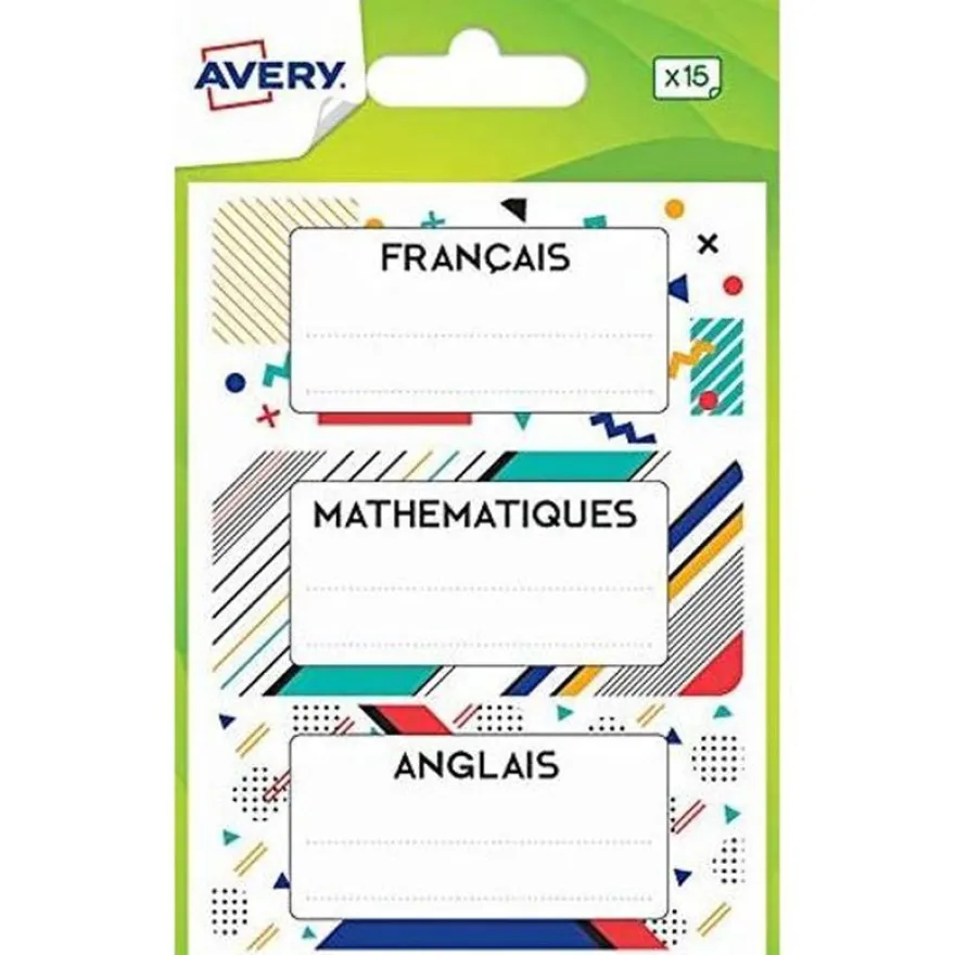 Avery - 15 Étiquettes scolaires matières scolaires graphiques