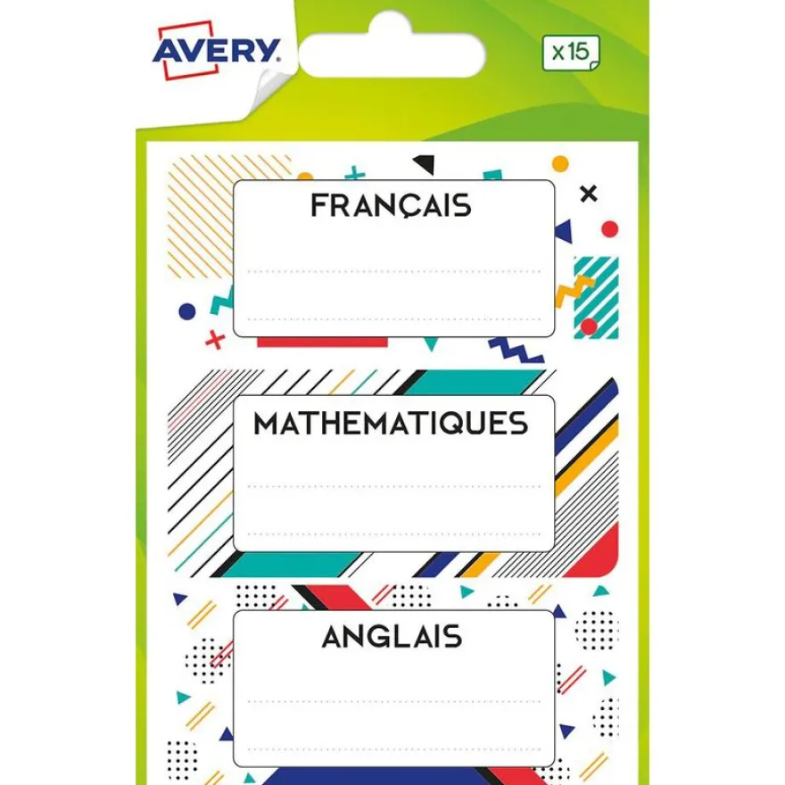 Avery - 15 Étiquettes scolaires flamant rose/pastèque/ananas