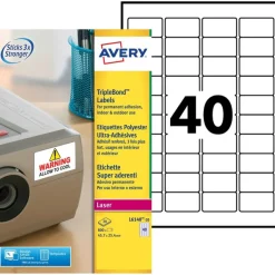 Avery - 800 Étiquettes ultra résistantes blanches - 25,4 x 45,7 mm - Impression laser - réf L6140-20